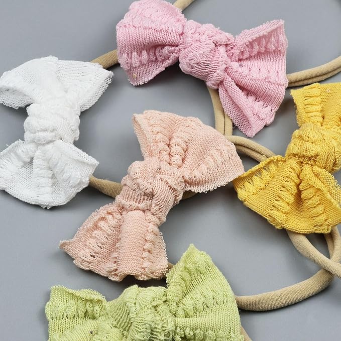 Baby Girl Knitting Hair Bow Headband Nylon Elastic Hair Bands 12Pcs Fall WInter Hair Accessories for Newborn Toddlers (knitted 12pcs)