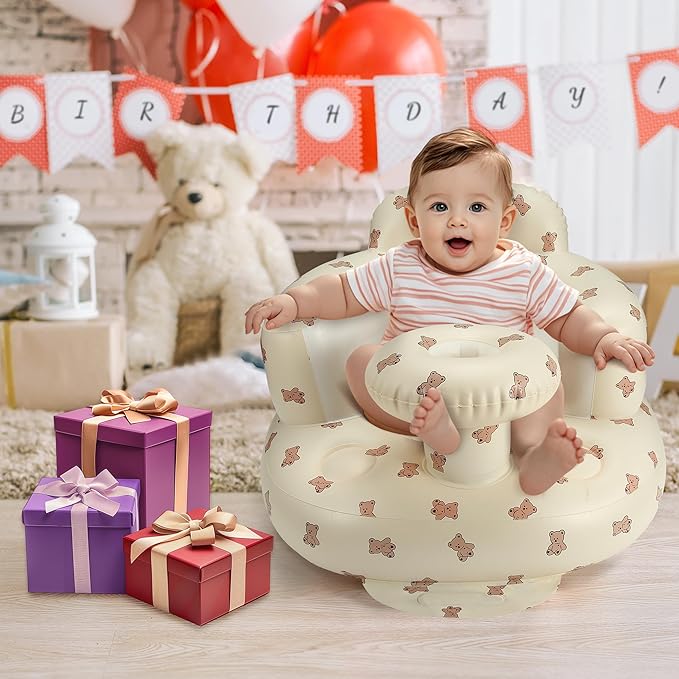 Inflatable Baby Seat for 3-36 Months, Back Support, Built-in Air Pump, Learning to Sit, Blow Up Floor Seat with Tray