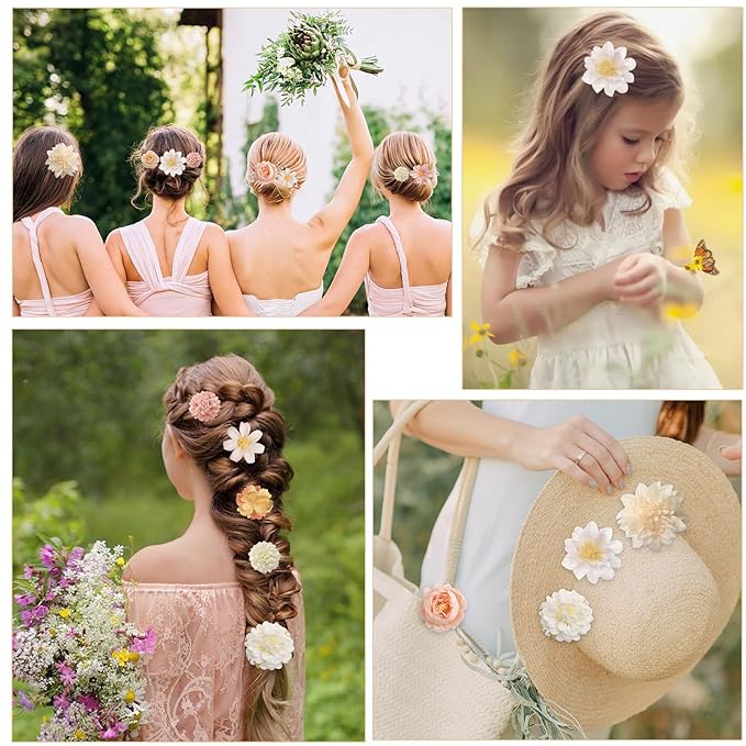 20 Pack Flower Hair Clip Rose Hair Clips Barrettes for Women Flower Accessories Boho Bride Claw Clip Hairpin Brooch Pin Headpiece for Girls Wedding (Champagne)