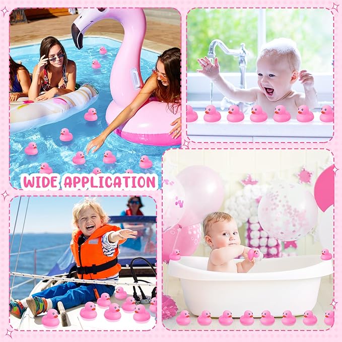 Hungdao 24 Pcs 2 Inch Mini Pink Rubber Ducks for Kids Children Party Favors Bulk Bath Ducks Summer Pool Floating Toys Birthday Gifts for Boys Girls Baby Shower Supplies