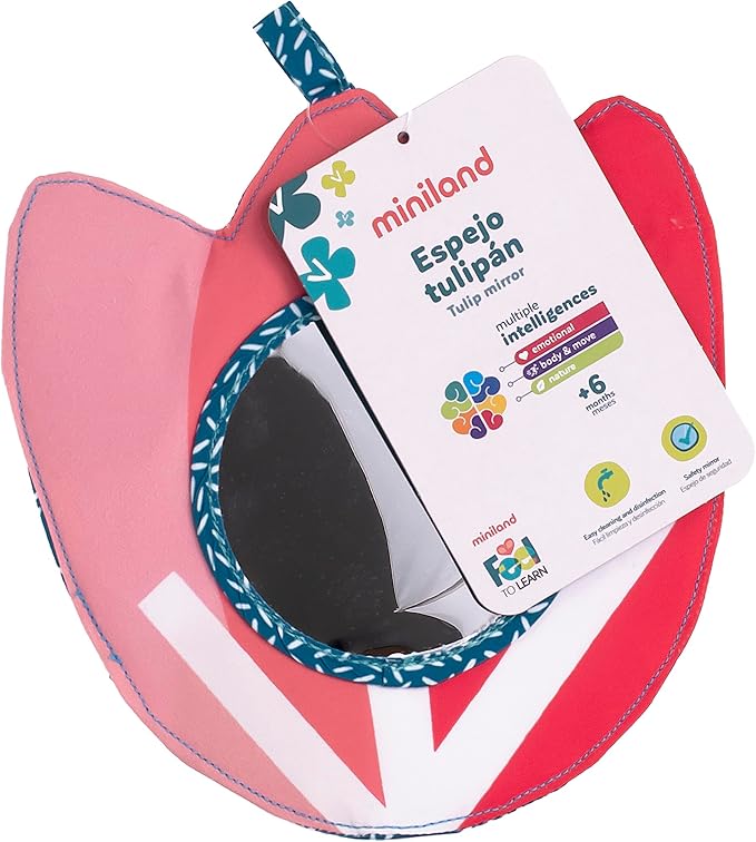 Miniland Feel to Learn Tulip Mirror for Small Children with Contrast Colors and crinkly Paper Inside