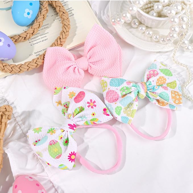 YanJie Easter Hairbands Baby Girl Headbands Pink Baby Headband Cheer Bows Egg Carrots Print Nylon Hairbands Bows Infant Easter Hair Accessories