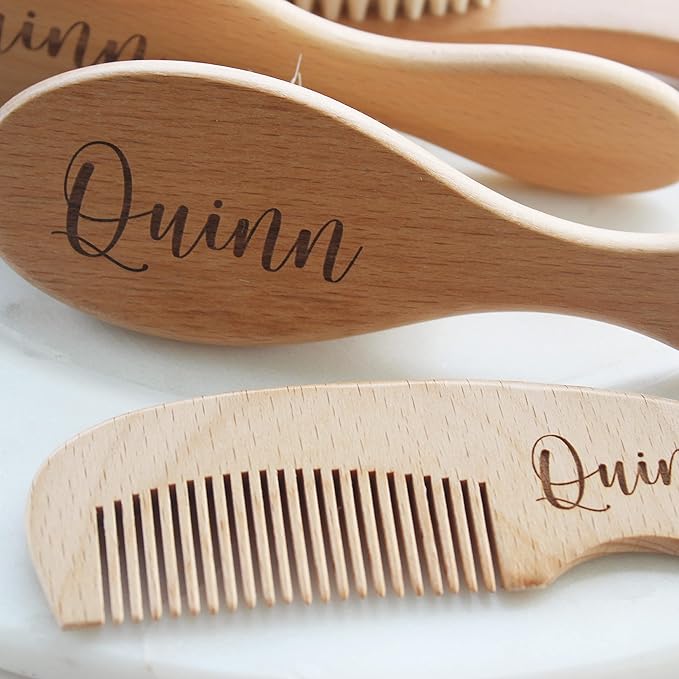 Baby Hair Brush | Personalized Baby Gifts | Wooden Brush | Cradle Cap | Brush Set | Engraved