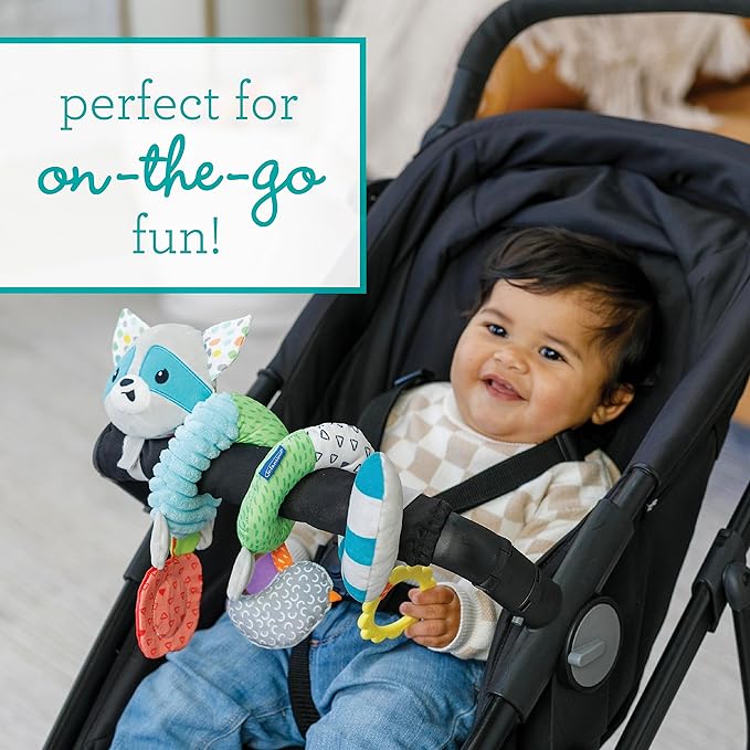 Infantino Spiral Activity Toy - Textured Play Activity Toy for Sensory Exploration and Engagement, Ages 0 and Up, Blue Raccoon