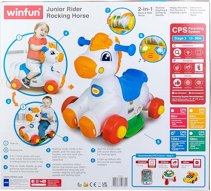 Winfun Giddy-up Horsey 2-in-1 Rocking & Ride-On Toy – Interactive Motion Sensor with Sounds, Lights & Music, Easy-Grip Handles, Toddler Developmental Toy for Ages 12–36 Months, 44 lb Capacity
