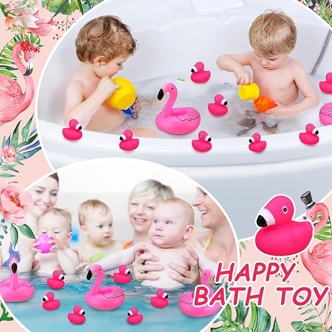 Jerify 48 Pcs Rubber Flamingo Ducks with Inflatable Floating Flamingos Holder Pink Flamingo Bath Floating Toys Car Dashboard Decoration Swimming Pool Ornament for Shower Summer Birthday Party Favors