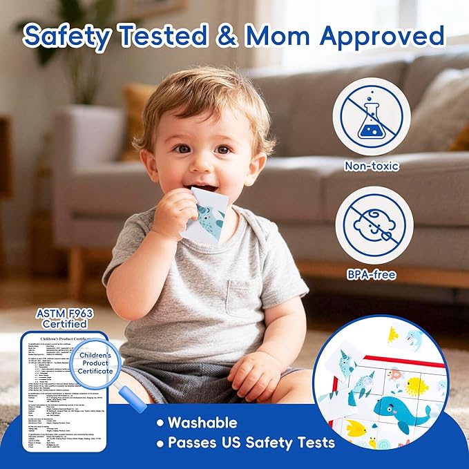 Busy Book for Toddlers - Montessori Sensory Toys for Travel, 4-Page Fine Motor Activity Board Gift for Boys & Girls (Ocean)