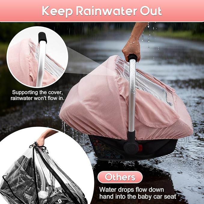 Baby Car Seat Cover, Waterproof Carseat Cover with EVA Transparent Window, Universal Car Seat Rain Cover with Storage Bag, Breathable Baby Carrier Cover for Cold Weather