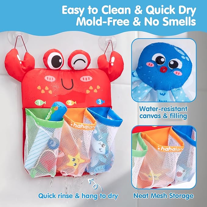 hahaland Bath Toys for Kids Ages 1-3 - Soft Magnetic Fishing Toys with Color Sorting Mesh, Mold Free Bathtub Shower Water Toy Toddler Educational Learning Bath Toys for 1 Year Old Boy Girl Gifts