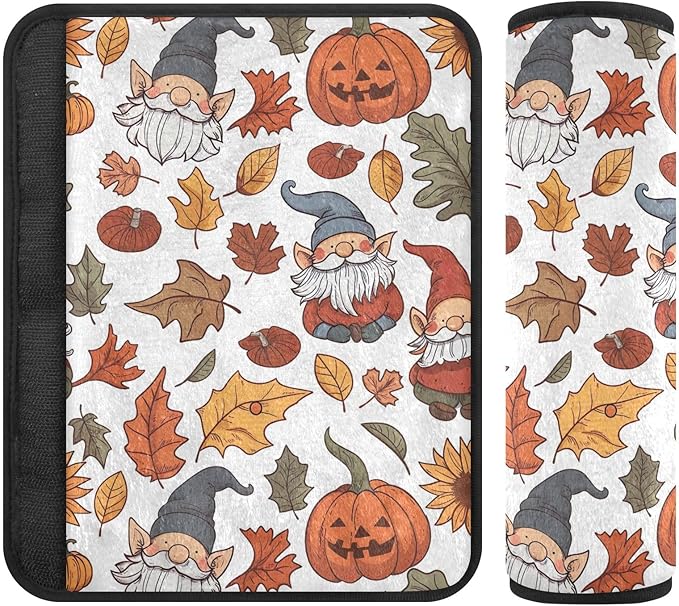 Cute Cartoon Autumn Gnomes Car Seat Belt Covers Soft Seatbelt Pad 2 Pack Shoulder Strap Cushion for Adults Kids Women Men