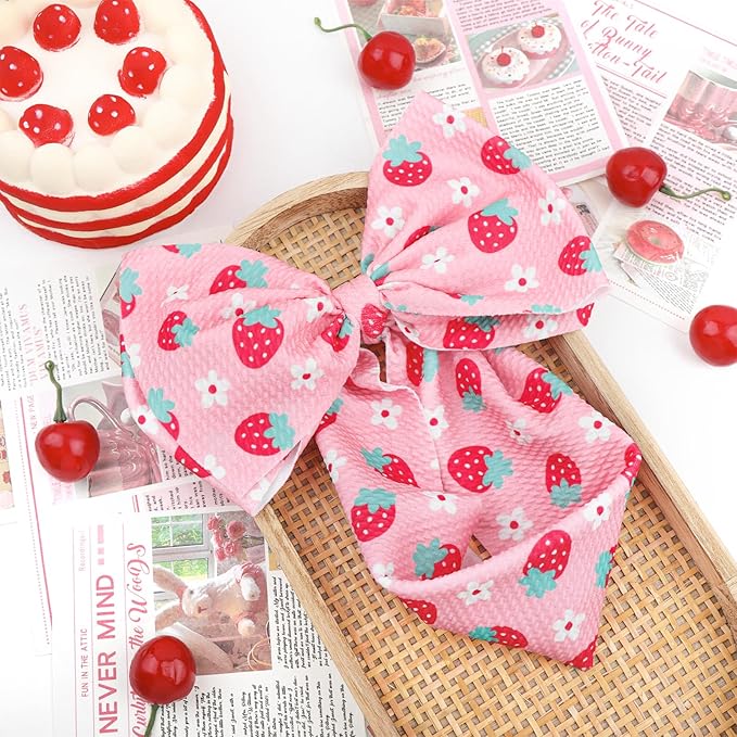 YanJie 7’’ Strawberry Baby Bow for Girl Pink Headbands for Newborn Infant Toddlers Summer Outfits for Baby Girls Daisy Hair Accessories Hair Bows
