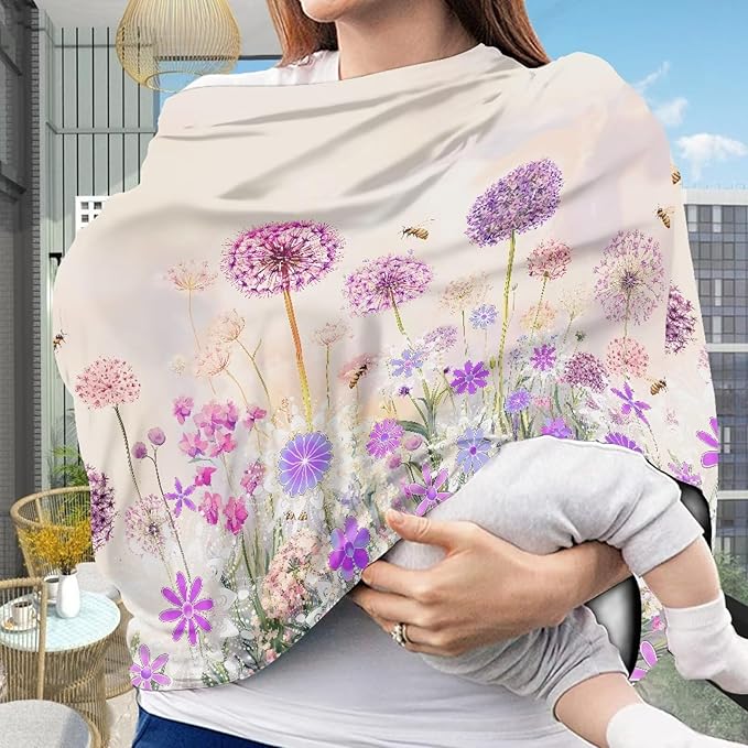 Biyejit Dandelion Flower Car Seat Cover for Babies, Mom Nursing Covers Breastfeeding Scarf, Multi Use Infant Carseat Canopy for Newborn Carrier/Stroller/Shopping Cart, Gifts for Boy Girl