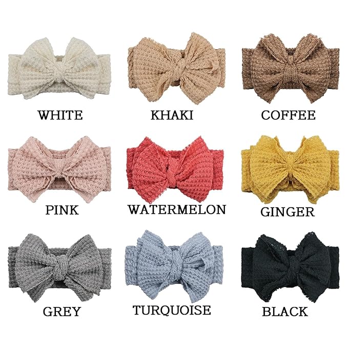 JIAHANG Baby Waffle Knitting Hair Bow Turban Knotted Head Wraps, Hair Bows Headbands for Infant Toddler Girls
