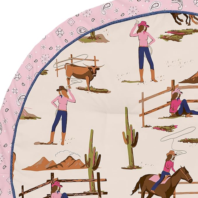Sweet Jojo Designs Western Cowgirl Girl Baby Play Mat Tummy Time Activity Infant Playmat Playpen Tent Teepee Floor Wild West Bandana Paisley Vintage Country Animal Horse Retro Southwest Brown Pink Tan