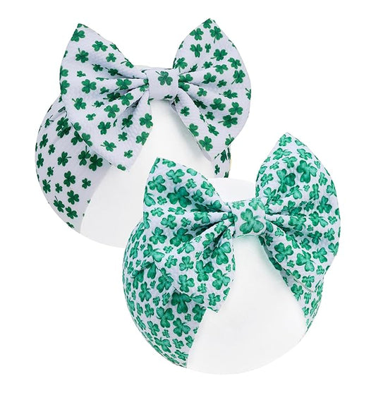 Green Baby Bow Headbands Hair Bow for Girts Toddler Baby Shamrock Headband Bows 6-24 Months.(FD104-Green)