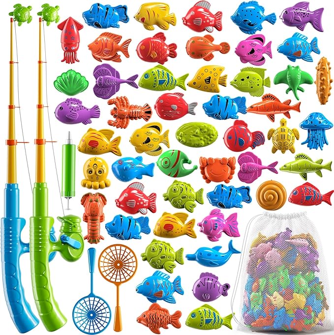 PEADUCK Magnetic Fishing Toys Game Pool Toys Set for Kids 3-5, Water Table Bathtub Toys with Pole Rod Net Plastic Floating Fish, Outdoor Toys for Kids Boys Girls Age 3 4 5 6 7 8 Year Old