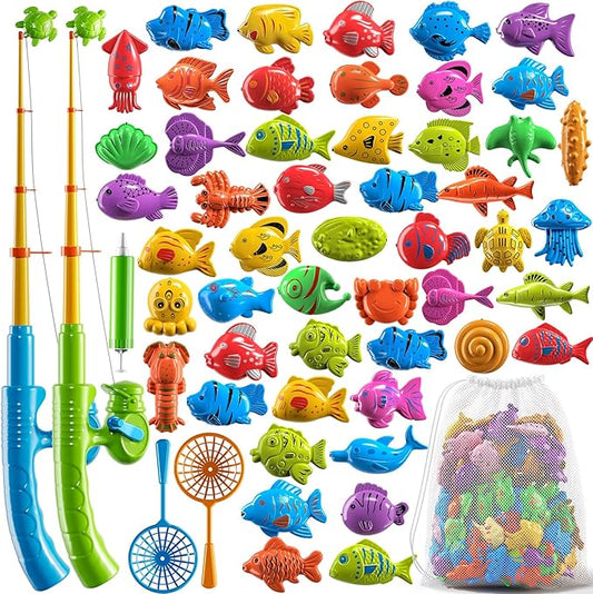 PEADUCK Magnetic Fishing Toys Game Pool Toys Set for Kids 3-5, Water Table Bathtub Toys with Pole Rod Net Plastic Floating Fish, Outdoor Toys for Kids Boys Girls Age 3 4 5 6 7 8 Year Old