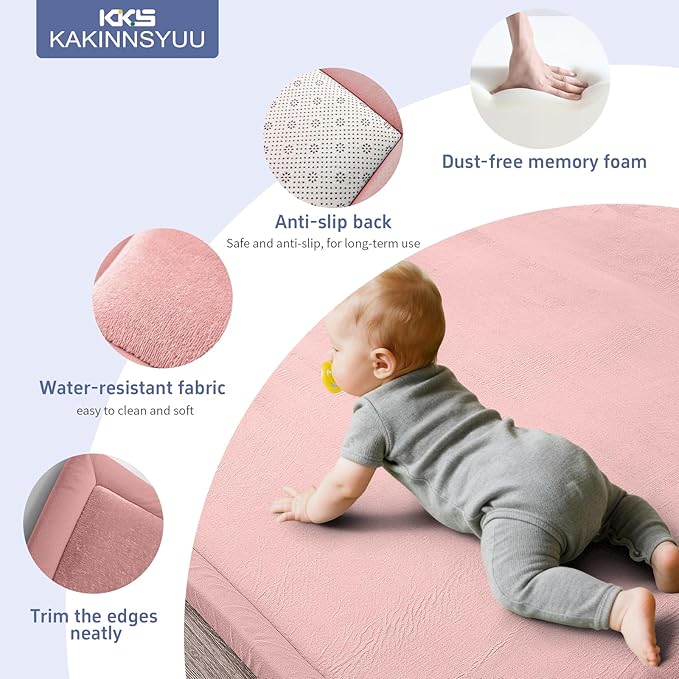 2-Inch Extra Thick Baby Play Mat for Floor, 59"x39" Large Ultra Soft Pink Rug, Nursery Rug with Powder-Free Memory Foam & Non-Slip Base for Tummy Time, Perfect for Baby Girl Room Decor