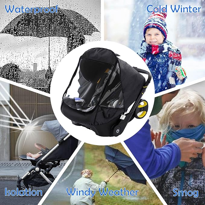 Car Seat Rain Cover,Food Grade EVA,Universal Car Seat Rain,Waterproof, Windproof Protection,Protect from Dust Snow,Rain Cover Features Quick-Access Zipper Door and Side Ventilation(Black)