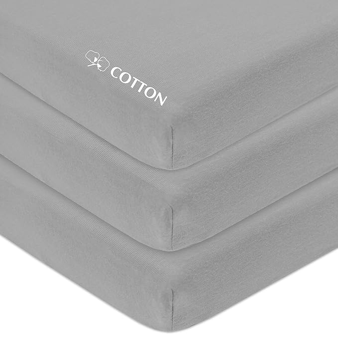 American Baby Company 3 Pack 100% Natural Cotton Fitted Pack and Play Sheets 39" x 27" - Soft & Breathable Pack N Play Sheets for Playard & Mini Crib Mattress, Gray, for Boys & Girls