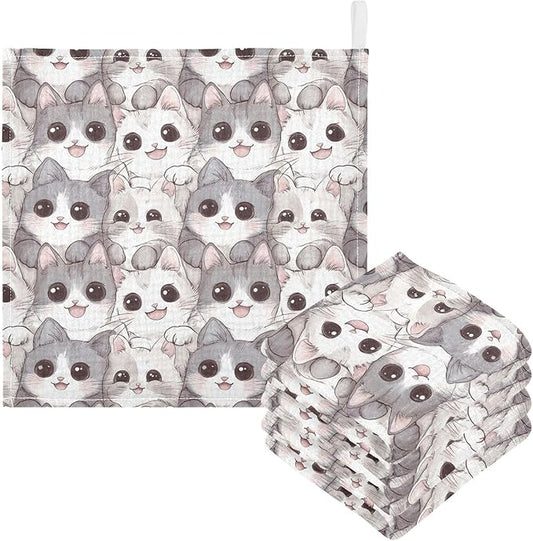 Cute Cats Baby Washcloths Newborn Muslin Burp Cloths 3 Pack Soft Cotton Baby Face Bath Towel Drool Bibs for Infants, Girls and Boys 11.8 x 11.8 Inch