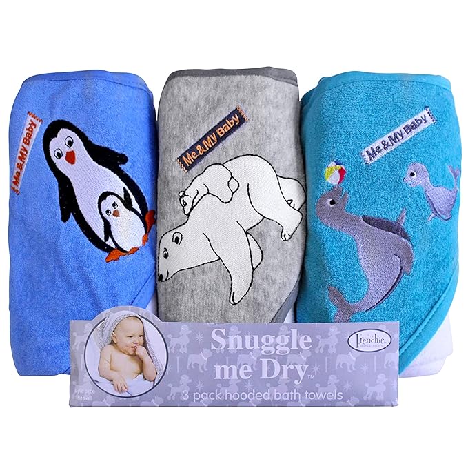 Frenchie Mini Couture, Hooded Bath Towels for Babies, 80% Cotton/20% Polyester, Wild Sea Animal Design Baby Bath Towel Set, Pack of 3