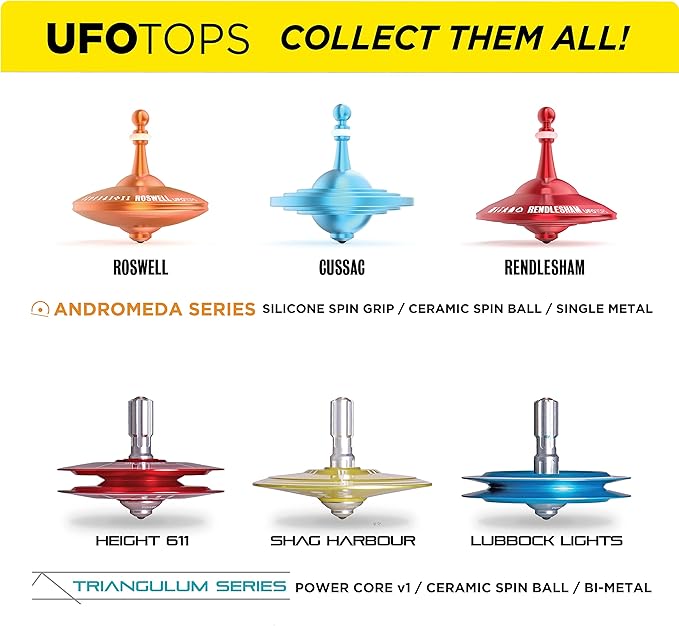 UFO Tops Rendlesham - Metal Spinning Fidget Top - Inspired by The Documented 1980 UFO Sighting in Rendlesham, England (Color: Siren Red)