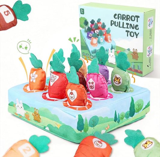 Montessori Toys for 1 Year Old, 10 PCS Plush Carrot Play Kit with Color Shape Number Matching, Pull-Out Soft Baby Sensory Toy Fine Motor Skills Toddler Learning Toys for 6-12 Months Boys Girls Gifts