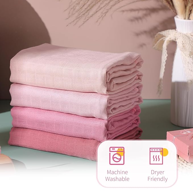 Preboun 4 Pcs Muslin Hooded Baby Towels,32"x 32" Cotton Newborn Bath Towel Muslin Infant Baby Blankets Absorbent Unisex Newborn Registry Gift for Girls Boys(Brown Series)