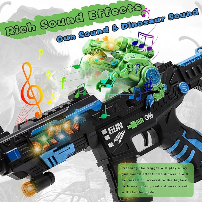 DaoDaoZhu Dinosaur Light Up Toy Gun with Sound Effects, Noise-Making Gun Toys for Kids Indoor/Outdoor Play & Halloween Costume, Christmas Birthday Dinosaur Gifts for 3 4 5 6 7 Year Old Boys Toddlers
