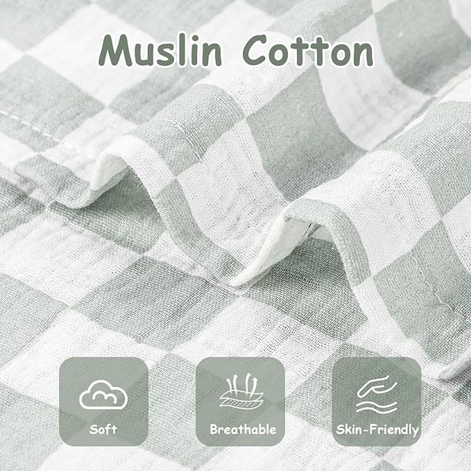 DILIMI Baby Lounger Covers, 2 Pack Muslin Newborn Lounger Cover, Soft Comfortable Removable Infant Pillow Slipcover for Girl and Boy, Green Checkered (Lounger not Included)