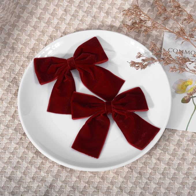 2PCS Velvet Hair Bows Red Hair Ribbon Clips 4" Big Fall Alligator Clips Hair Accessories for Women Girls Toddlers Kids Baby
