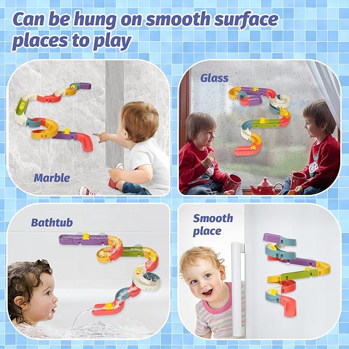 Bath Toys Water Ball Track for Kids for Wall Bathtub Toy Slide for Toddlers 3 4 5 6 Years 37 Pcs DIY Take Apart Set Shower Gift for Children