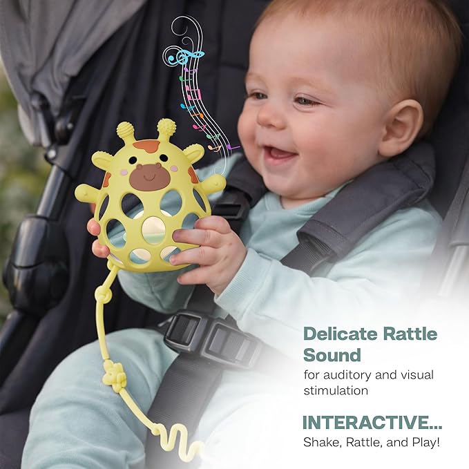 Giraffe Baby Teether with Pacifier Clip - 3 in 1 Teething Toy, Rattle & Clip Set, Food Grade Silicone BPA Free, Baby Teething Toys 3-6 Months, Baby Toys 6-12 Months