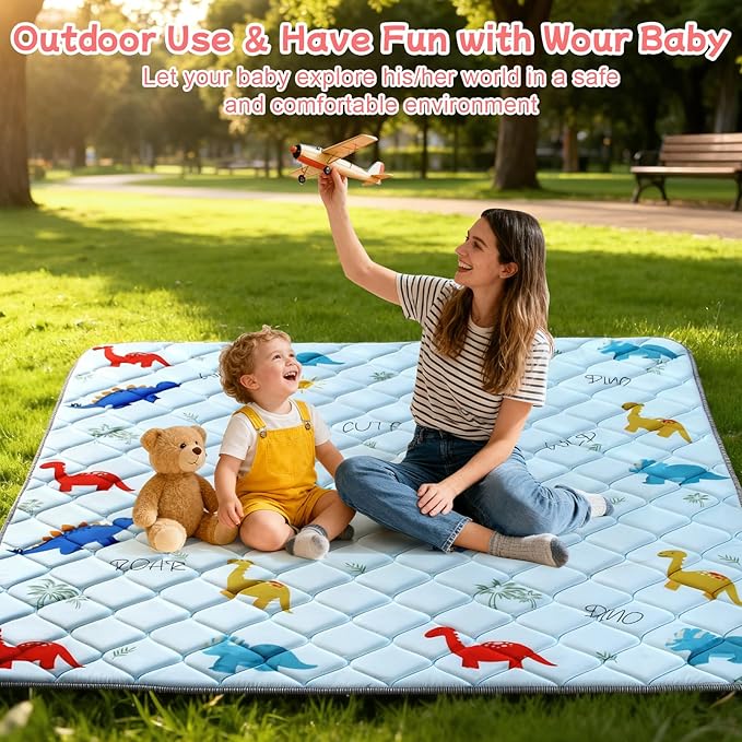 omzer Baby Play Mat for Floor: 59" x 59" Playpen Mat - Thicker & Large Soft Cushioning Padding Foam Playmats for Babies and Toddlers - Machine Washable Non-Slip Baby Crawling Mats, Dinosaur Designs