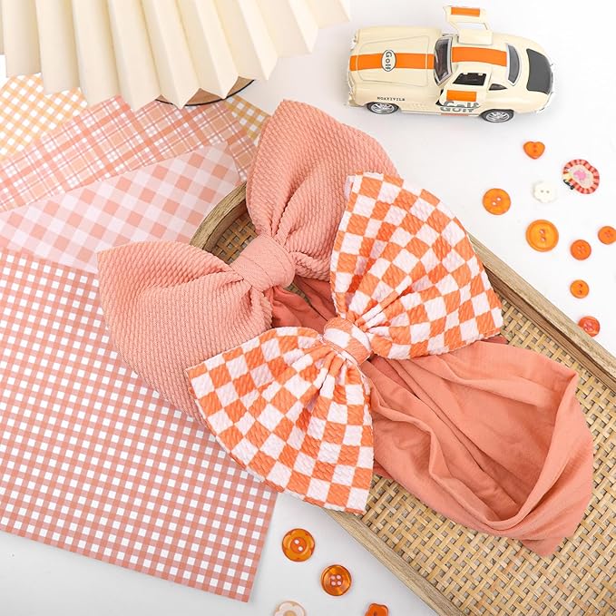 YanJie 2PCS 6’’ Orange Bows for Baby Girls Checkered Headband Tangerine Bow Infants Toddler Hair Accessories Newborn Headbands Hair Bow Baby Clothes