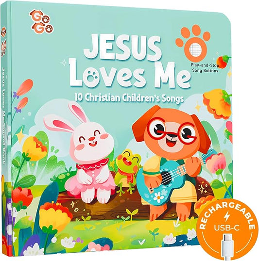 GO GO Jesus Loves Me Sound Book, 10 Christian Songs, USB-C Rechargeable, Musical Learning Toy for Toddlers 1-3