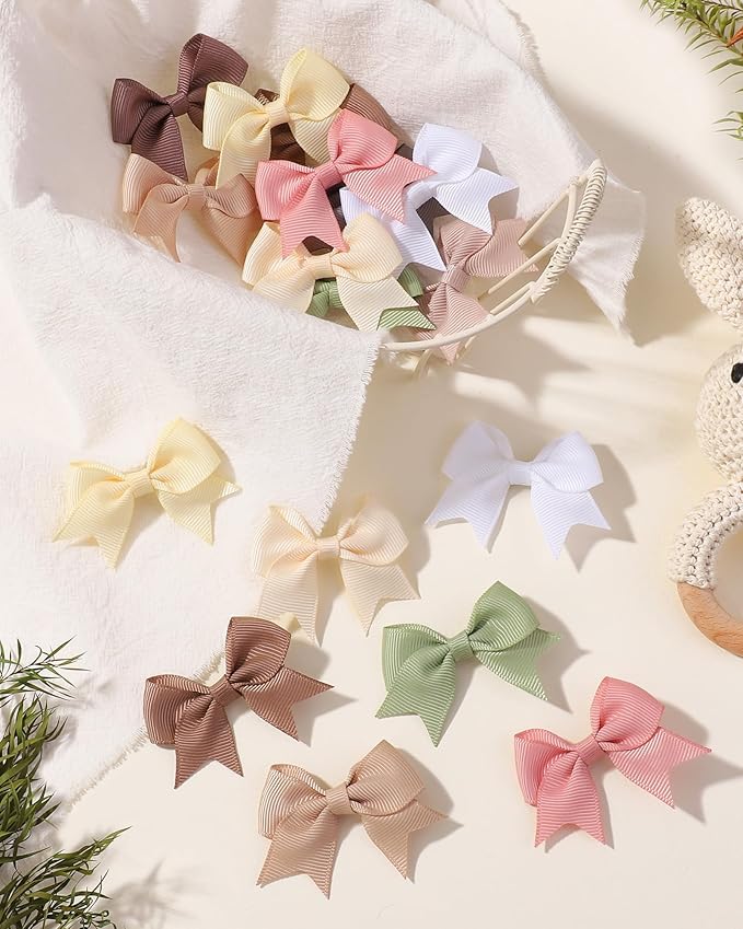 Jollybows 20pcs Baby Hair Clips Girls Bows 2" Mini Ribbon Alligator Clip Toddler Pigtail Bow Fine Hair Clip