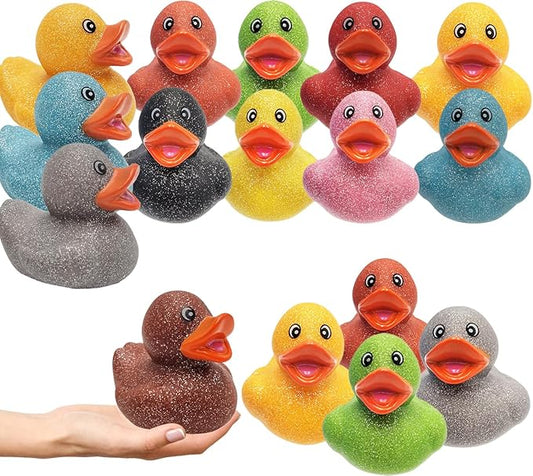 Glitter Rubber Duck Toy Assortment Duckies for Kids, Bath Birthday Gifts Baby Showers Summer Beach and Pool Activity, 2" (300-Pack)