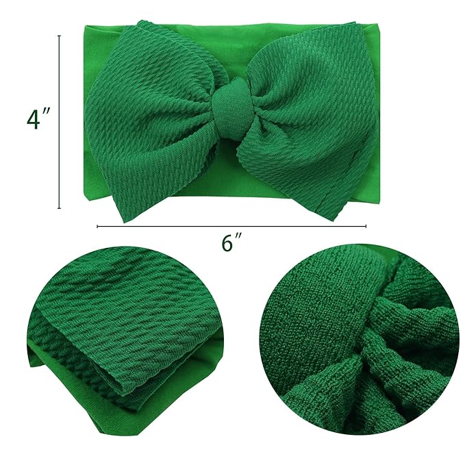 Baby Girl Bows Newborn Headband 0-6 Months Infant Big Bows for Birthday/Baby Shower/Photography/Baby Gifts (Green & four-leaf clover)