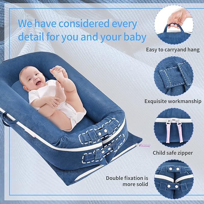 Corduroy Baby Lounger Cover for Dockatot Deluxe + | 100% Cotton Hypoallergenic Newborn Premium Quality Spare Cover(Cover Only) (Blue)