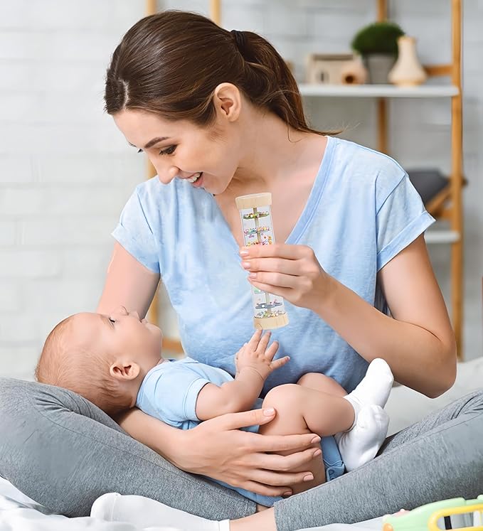 Oneshow Wooden Rain Stick Montessori Toys for Babies 36 Months, Rain Sticks for Kids, Baby Rattle Sensory Toy with Calming Rain Sounds, Toddler Educational Gifts for 3-Year-Olds - 6.8"