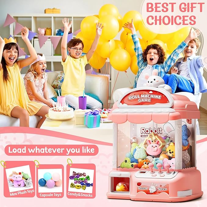 Large Claw Machine for Kids, Musical Electronic Arcade Game Console with Adjustable Sound, Christmas and Birthday Gift for Kids, Includes 30 Toys & 24 Game Coins & 20 Surprise Eggs