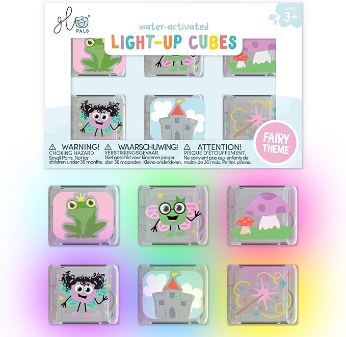 Glo Pals Water-Activated Light-Up Cubes for Bathtime and Sensory Play - Includes 6 Reusable Light-Up - Sensory Toys and Glowing Bath Cubes for Kids and Toddlers - Fairy