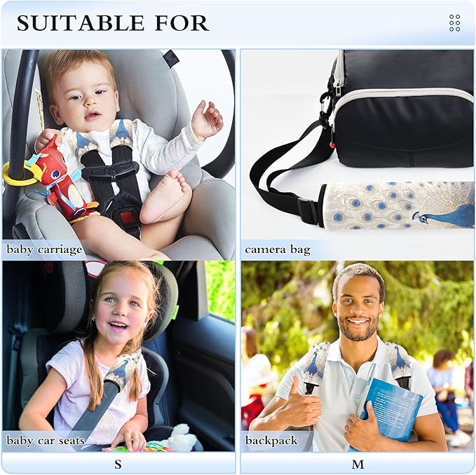 Peacock Gold Blue car seat Neck Strap Covers, More Comfort Driving, Adult seat Belt Cover for Auto Most Cars Van accesorios para carro 2 pcs