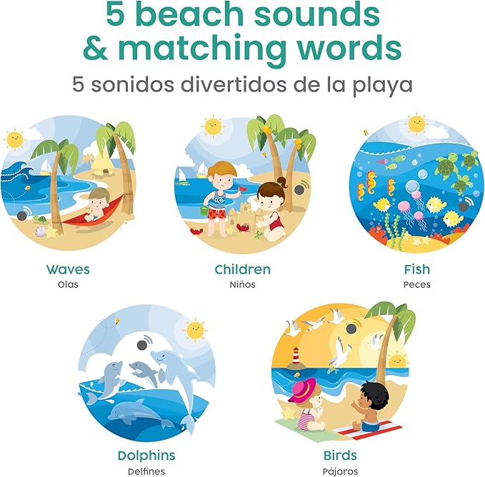 Binibi Bilingual Sound Book for Toddlers 1–3 – Visitando La Playa, Ocean Sounds in Spanish & English, Interactive Board Book. Libro en Español para Niños.