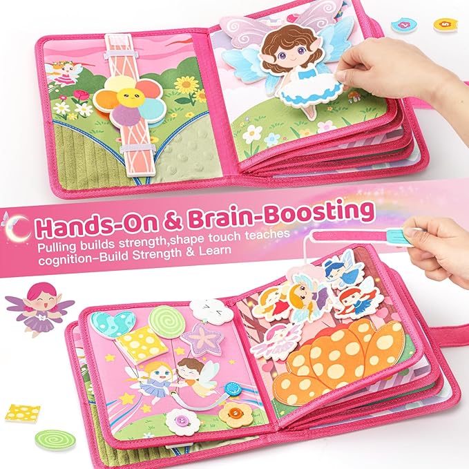 22 in 1 Busy Book for Toddlers 1-3, Sprite Montessori Toys for 1 Year Old with Fishing Game, Soft Sensory Toddler Busy Board, Airplane Travel Toys, Birthday Easter Gifts for 1 2 Year Old Girl