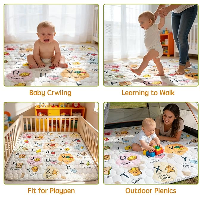 ENVTEK Baby Play Mat for Floor Playpen - 50" X 50" Playpen Mat,Thick One-Piece Crawling, Odorless Floor Mat, Non-Slip Cushioned Baby Playmat for Infants,Babies,Toddlers. Foldable and Machine Washable