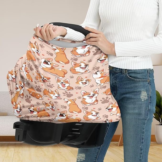 GIFTPUZZ Corgi Car Seat Cover for Babies, Nursing Cover for Breastfeeding, Soft Breathable Infant Carseat Canopy, Shopping Cart/High Chair/Stroller Covers, Multipurpose Yellow