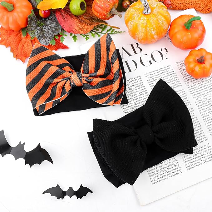 Halloween Baby Girl Bows Elastic Nylon Halloween Hairbands Headbands with Bows for Newborn Hair Accessories 2 PCS